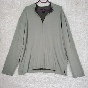 LL Bean Men 1/4 Zip Pullover Size XXL Green Long Sleeve Hiking Outdoors USA Made